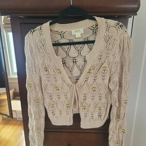Anthropologie Maeve Beige Floral Knit Cardigan